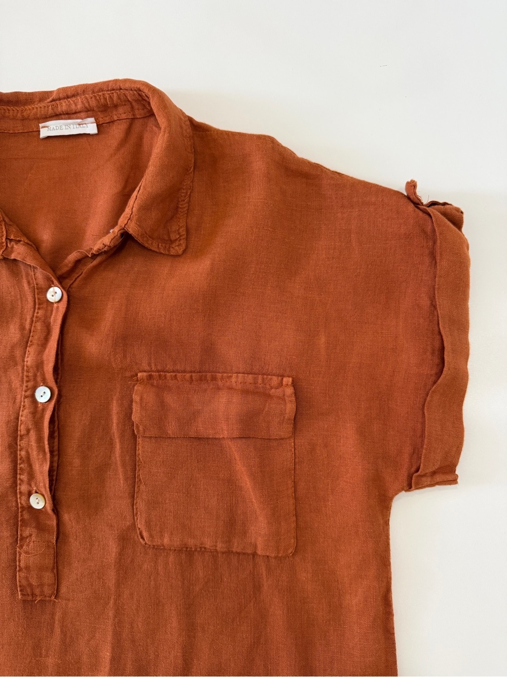 Made In Italy 100% Linen Women’s Shirt Dress Button-Front Short Sleeve Rust - Picture 2 of 7